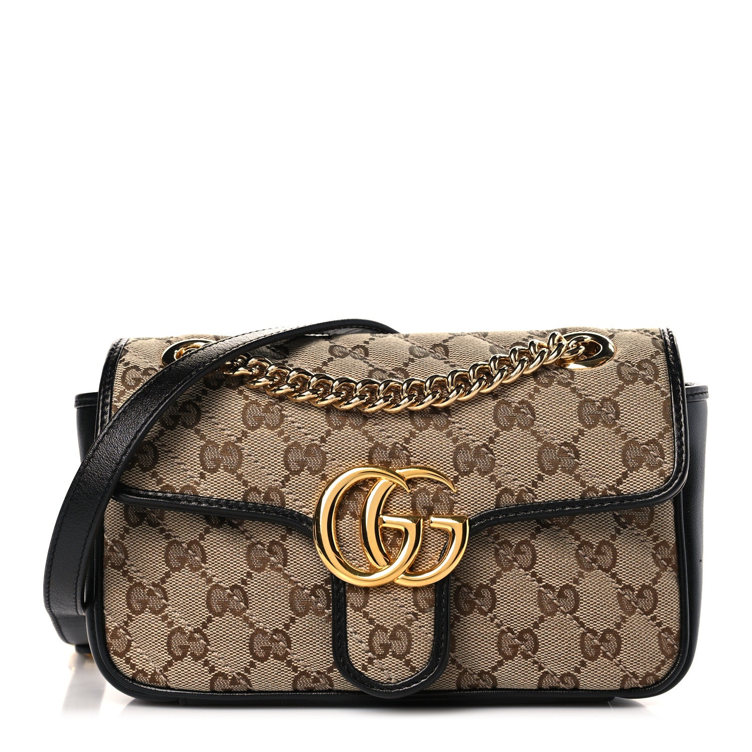 Gucci Monogram Matelasse Diagonal Mini GG Marmont Shoulder Bag Beige Black 1 of 9