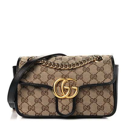 Gucci Monogram Matelasse Diagonal Mini GG Marmont Shoulder Bag Beige Black 1 of 9