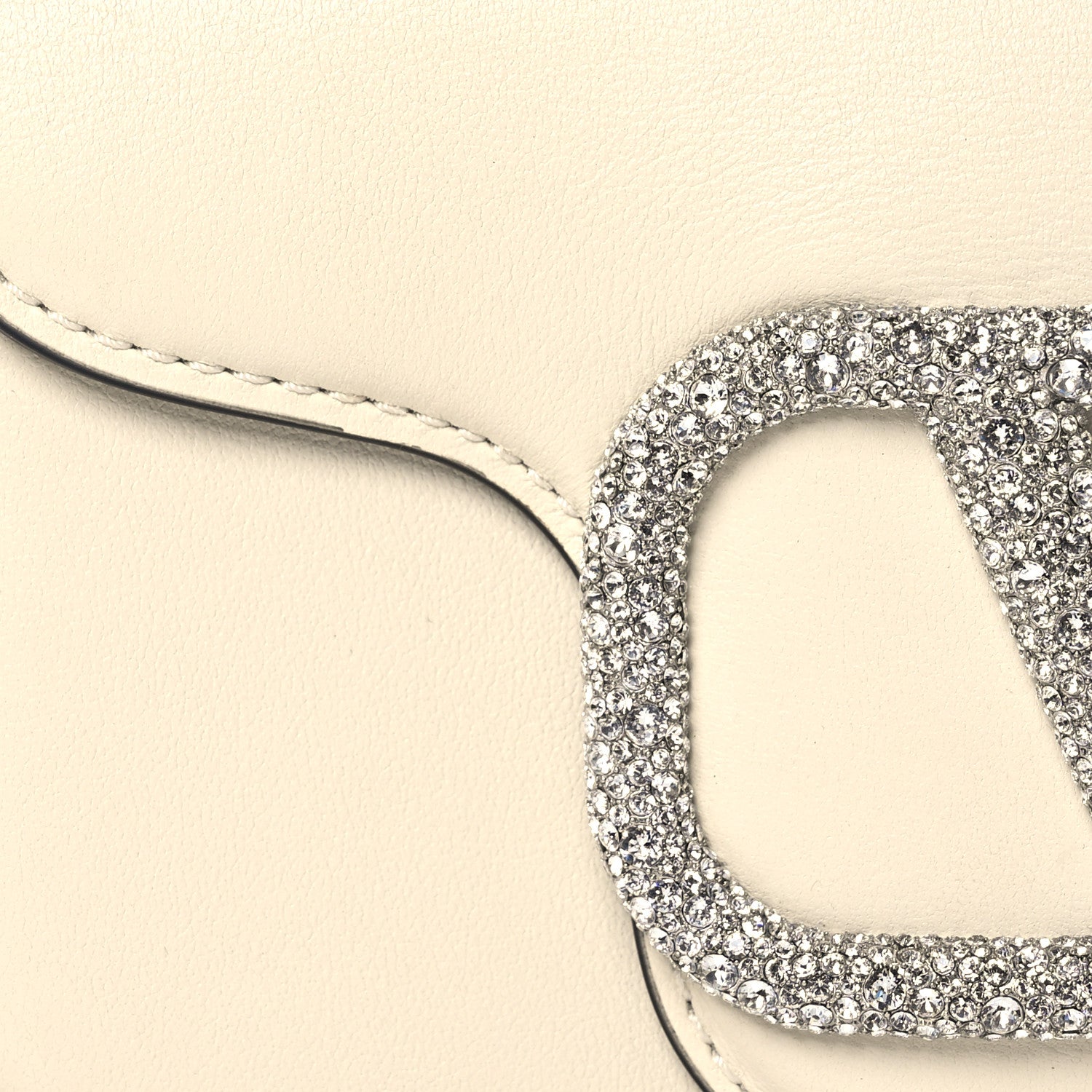 Valentino Garavani Calfskin Crystal Vlogo Small Loco Shoulder Bag Light Ivory 9 of 18