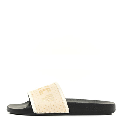 Gucci X SEGA Supreme Canvas GUCCY Stars Womens Slide Sandals 37 Mystic White Gold 1 of 9