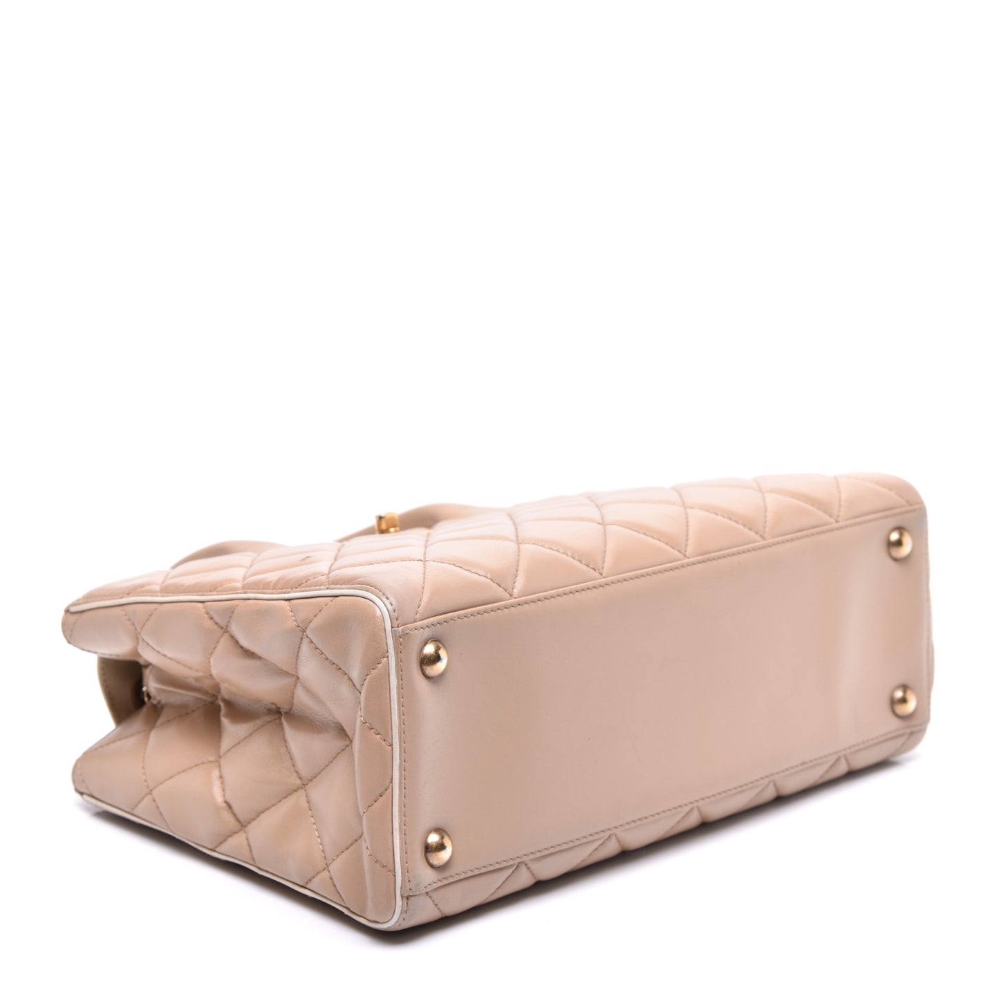Lambskin Quilted Small Portobello Tote Beige