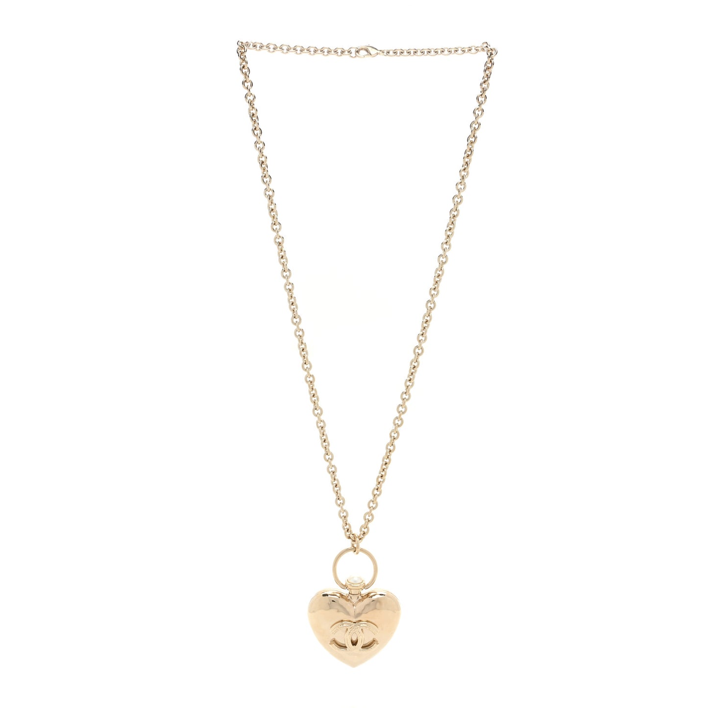 Metal CC Heart Locket Necklace Gold