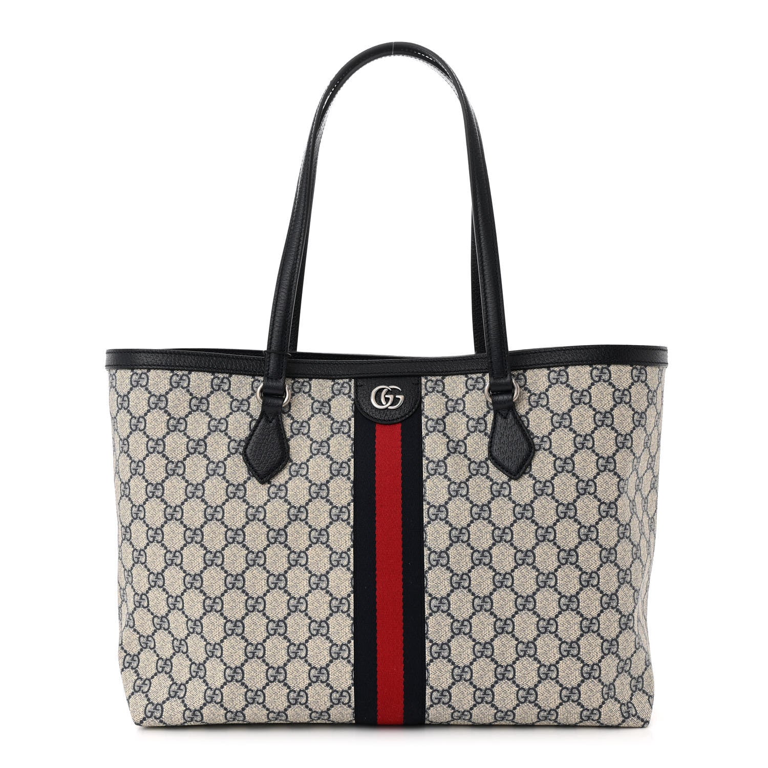 Gucci GG Supreme Monogram Textured Calfskin Web Medium Ophidia Shopping Tote Beige Blue 1 of 10