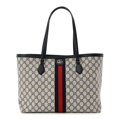 Gucci GG Supreme Monogram Textured Calfskin Web Medium Ophidia Shopping Tote Beige Blue 1 of 10