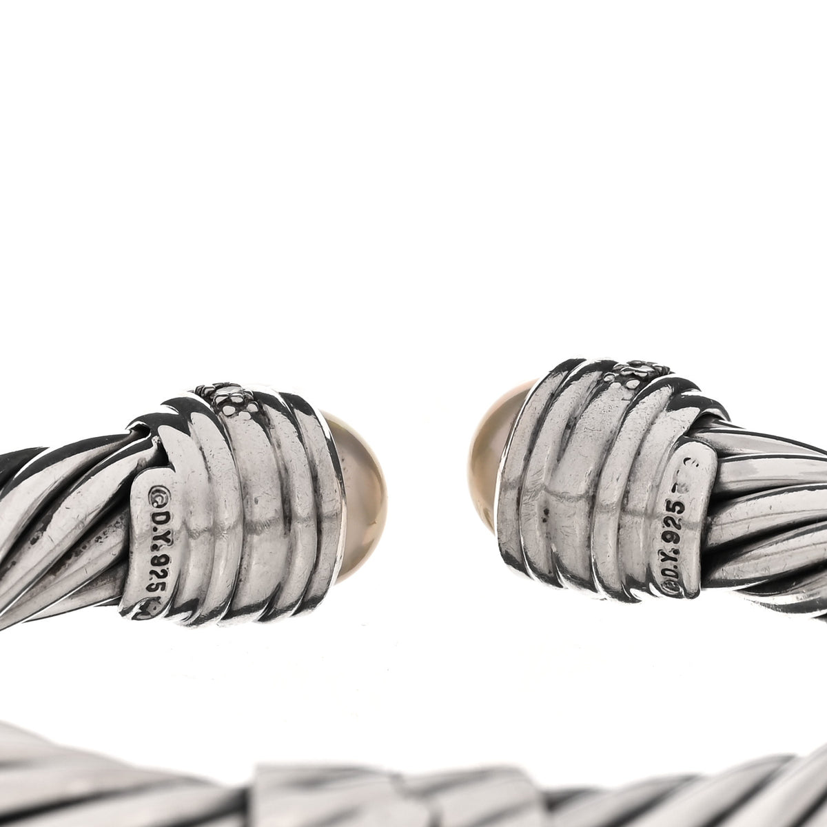 David Yurman Sterling Silver Cultured Pearl Diamond 10mm Cable Classics Hinged Bracelet 2 of 3
