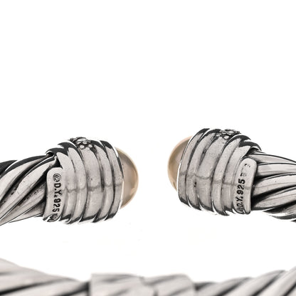David Yurman Sterling Silver Cultured Pearl Diamond 10mm Cable Classics Hinged Bracelet 2 of 3