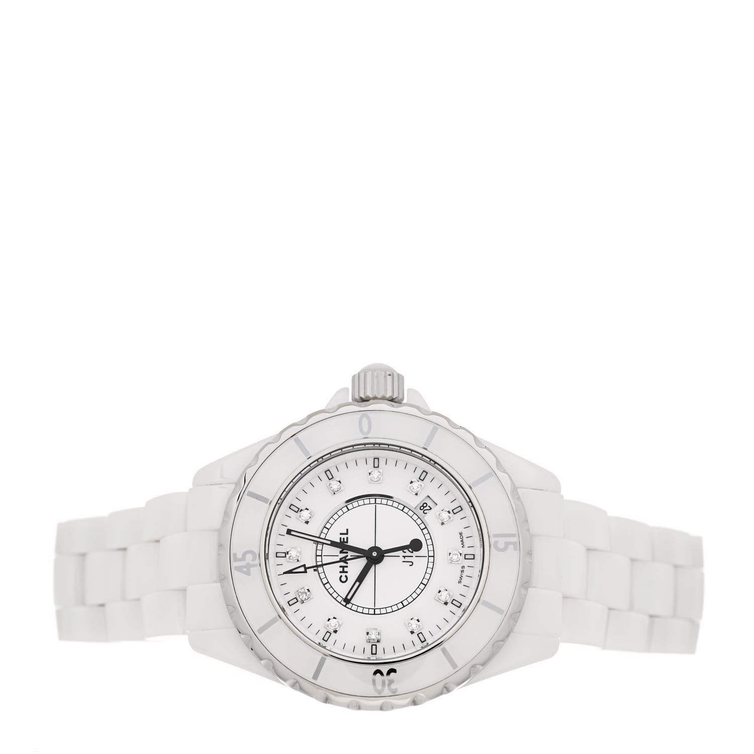 Chanel Stainless Steel Ceramic Diamond 33mm J12 Quartz Watch White 2 of 4