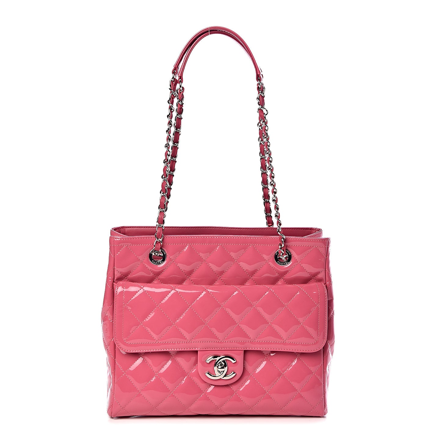 Patent Quilted Small Coco Shine Shopping Tote Pink
