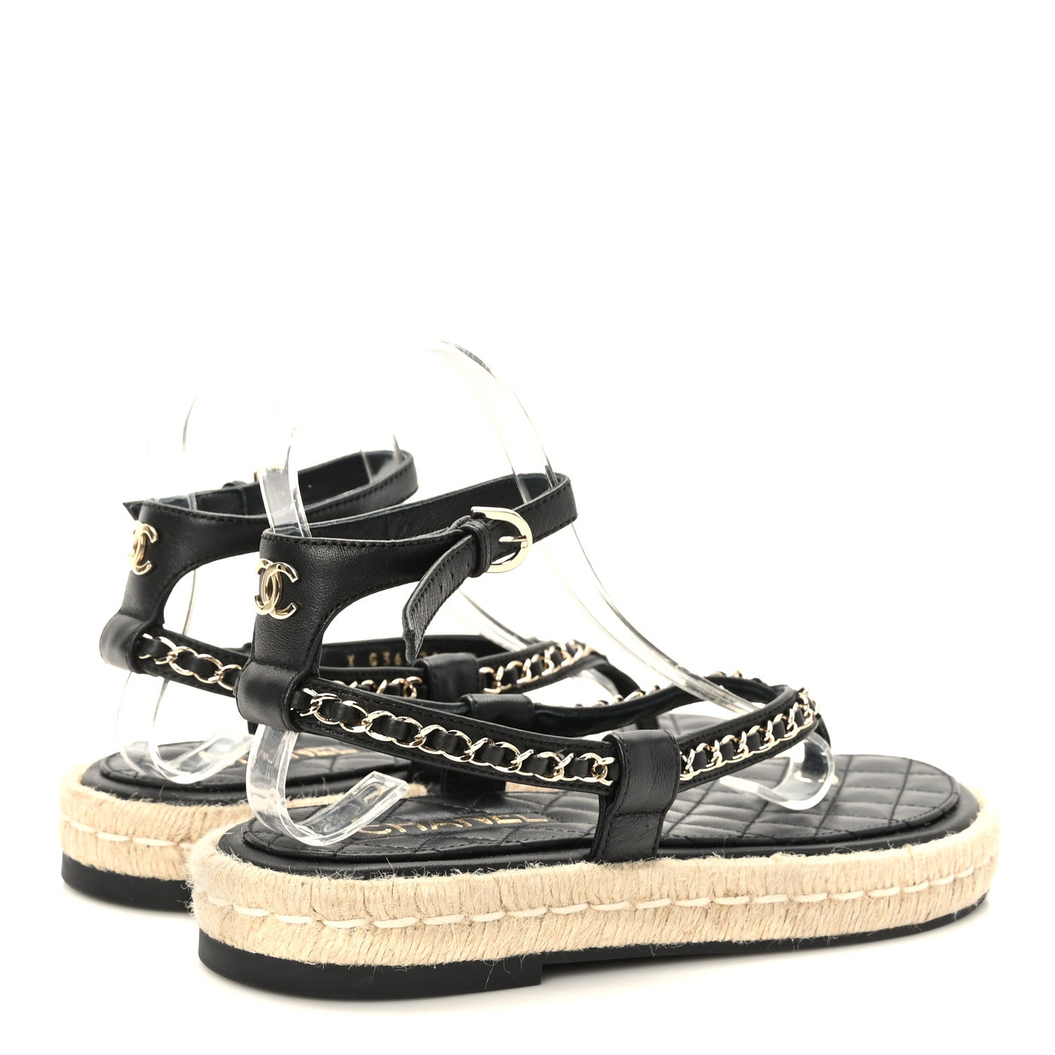 Chanel Lambskin Chain CC Thong Espadrille Sandals 38 Black 4 of 10