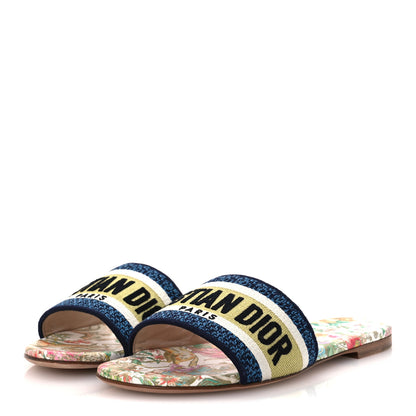 Christian Dior Canvas D-Constellation Embroidered Dway Flat Slide Sandals 36.5 White Multicolor 4 of 11