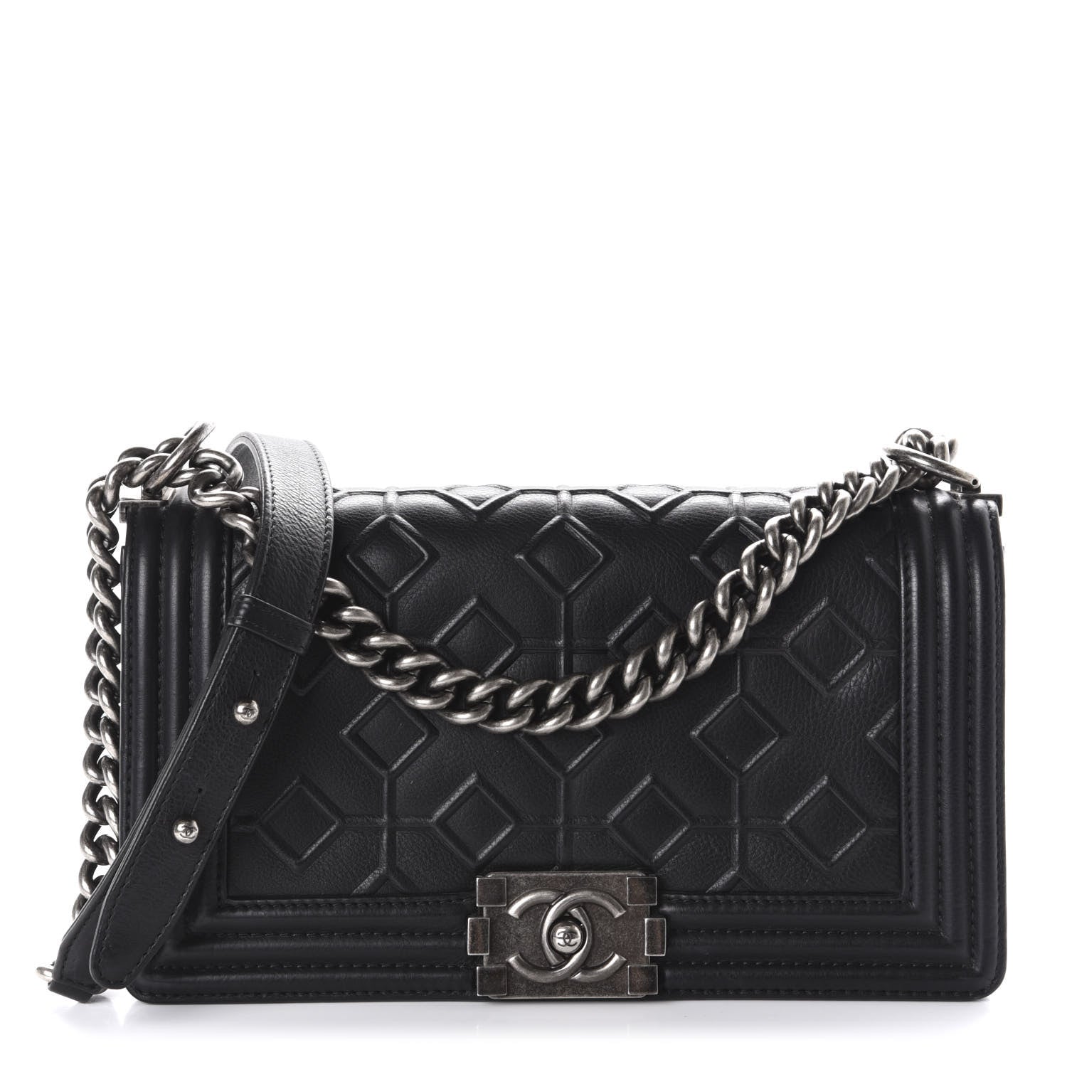 Chanel Calfskin Crystal Embossed Medium Boy Flap Black 1 of 11