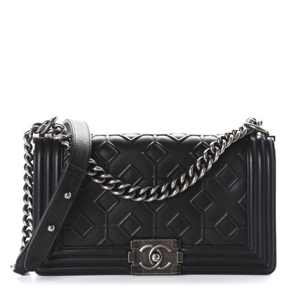 Chanel Calfskin Crystal Embossed Medium Boy Flap Black 1 of 11