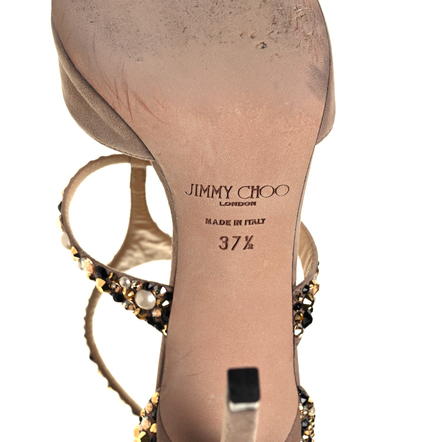 Jimmy Choo Embellished Suede Saoni 100 Pumps 37.5 Beige 12 of 14