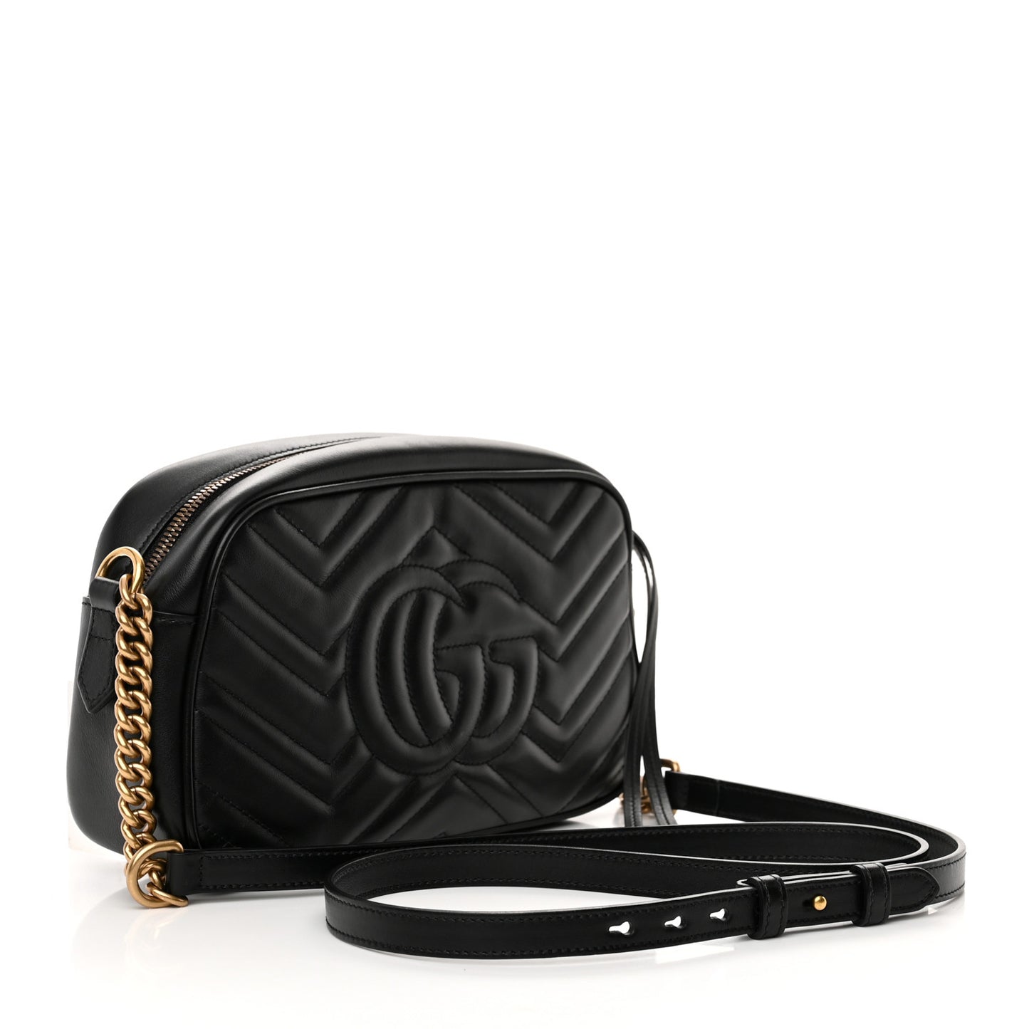 Calfskin Matelasse Small GG Marmont Chain Shoulder Bag Black
