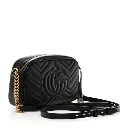 Gucci Calfskin Matelasse Small GG Marmont Chain Shoulder Bag Black 3 of 12
