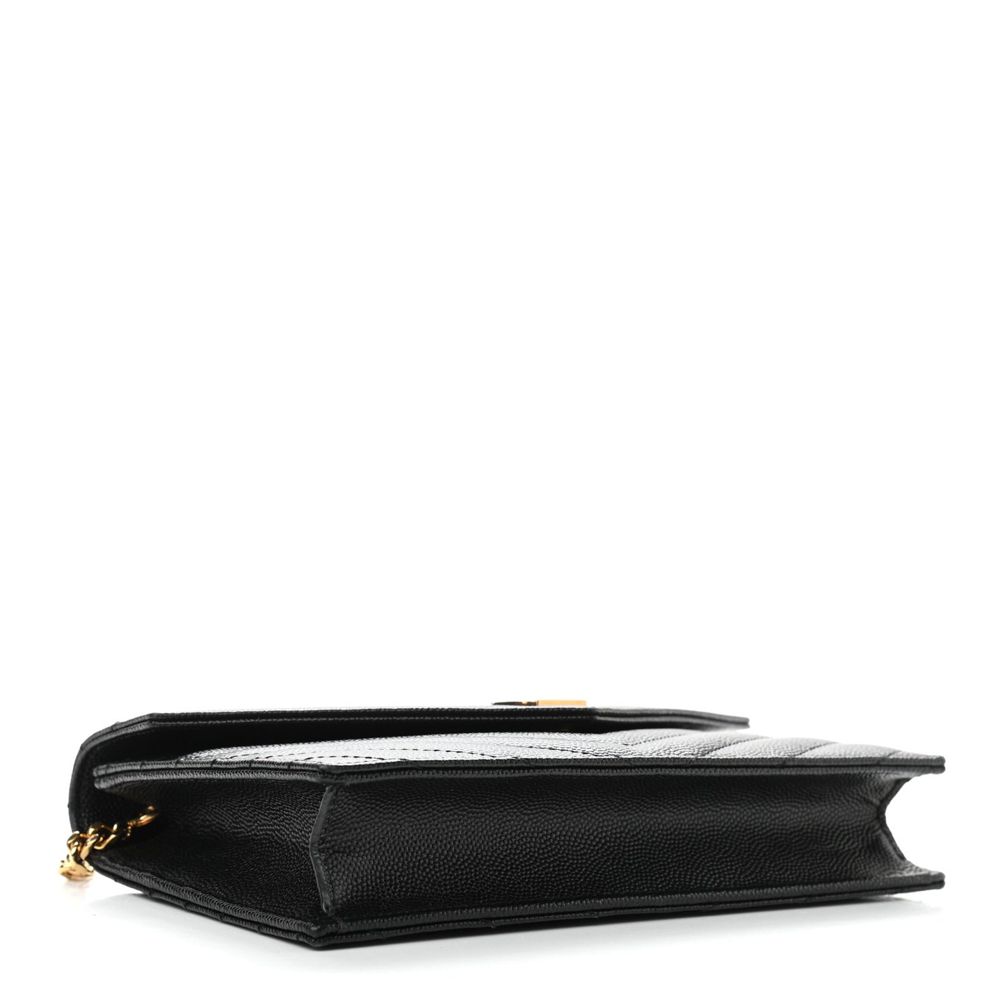 Grain De Poudre Matelasse Chevron Monogram Envelope Chain Wallet Black