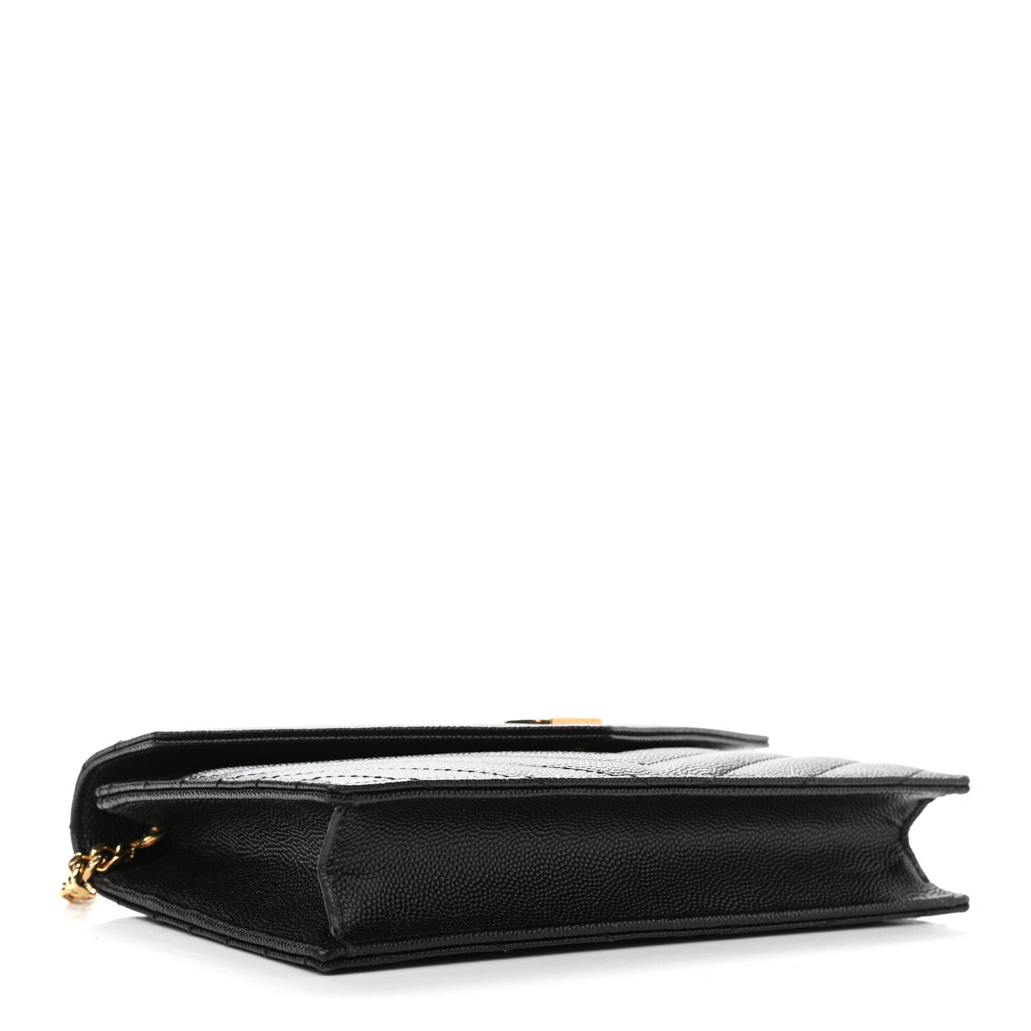 Saint Laurent Grain De Poudre Matelasse Chevron Monogram Envelope Chain Wallet Black 4 of 10
