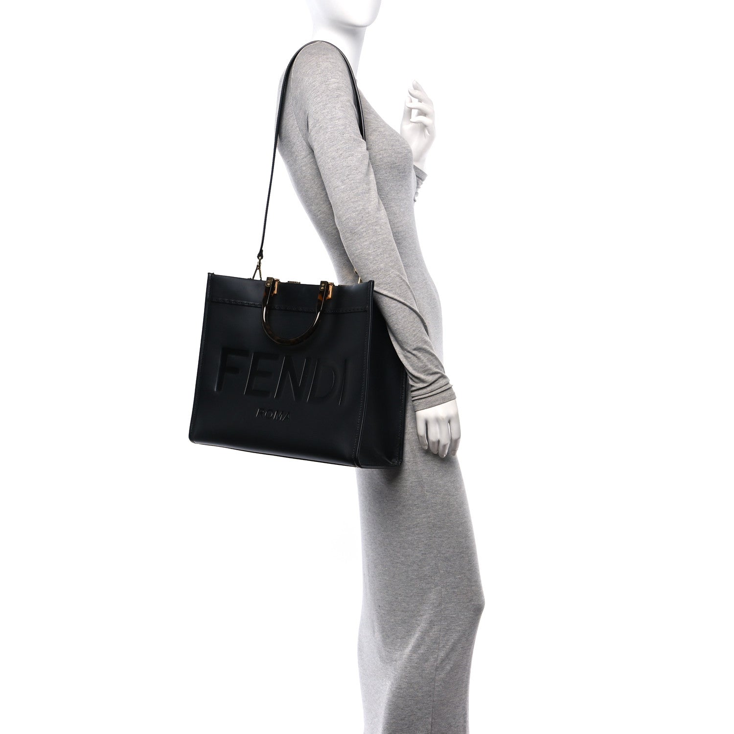 Fendi Vitello King Plexiglass Medium Fendi Sunshine Shopper Tote Black 2 of 11