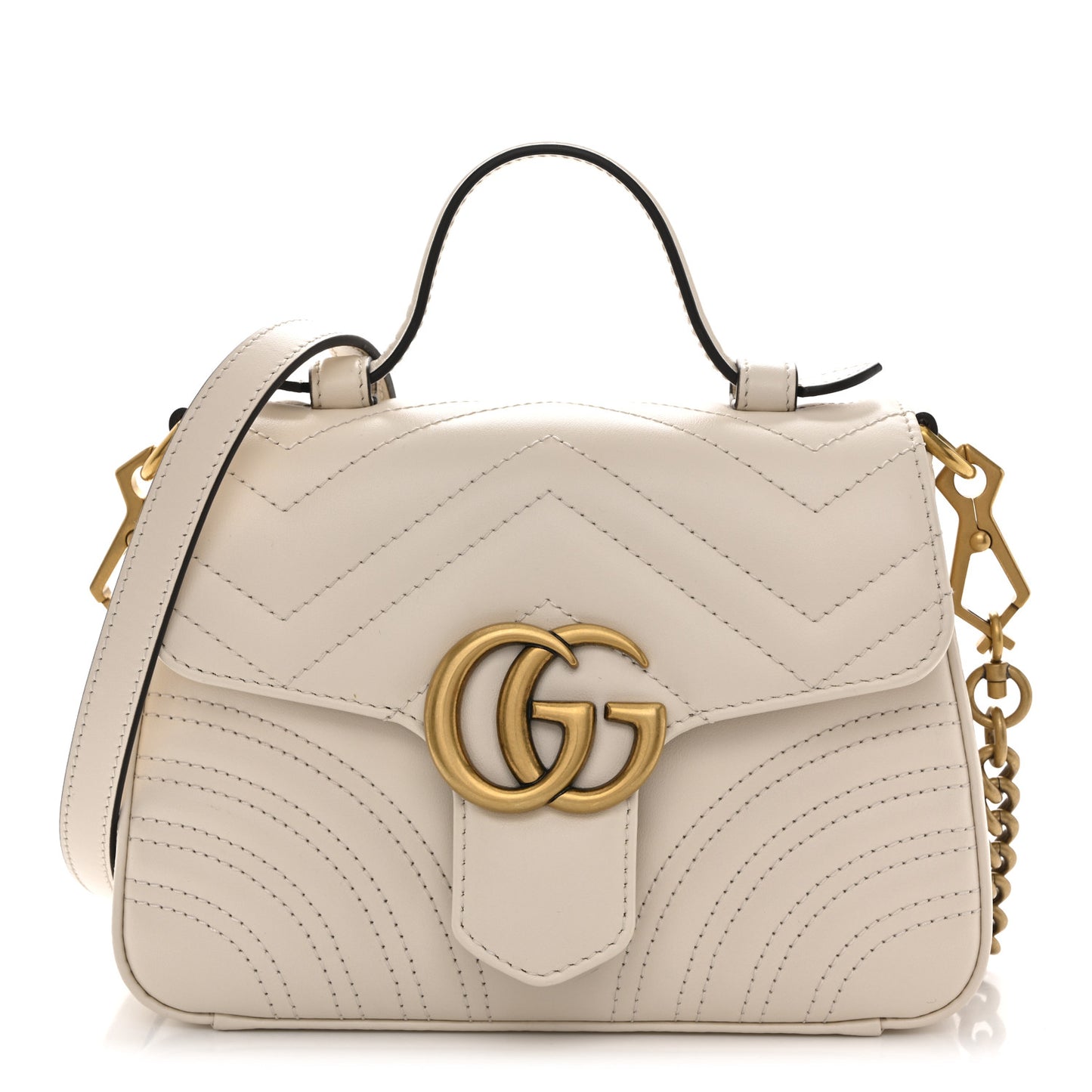 Calfskin Matelasse Mini GG Marmont Top Handle Shoulder Bag White