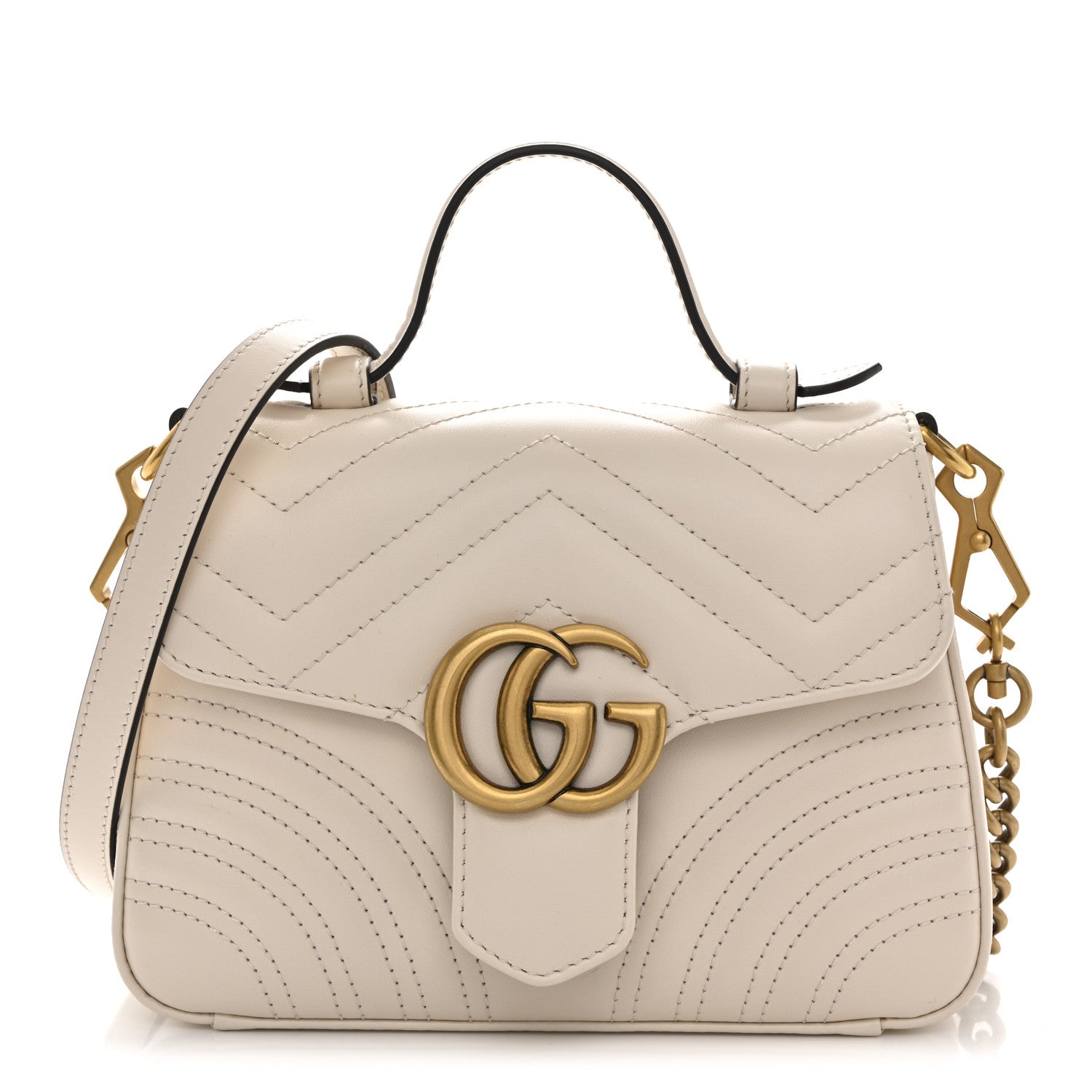 Gucci Calfskin Matelasse Mini GG Marmont Top Handle Shoulder Bag White 1 of 12