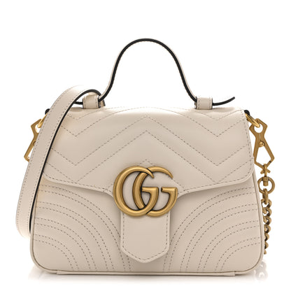 Gucci Calfskin Matelasse Mini GG Marmont Top Handle Shoulder Bag White 1 of 12