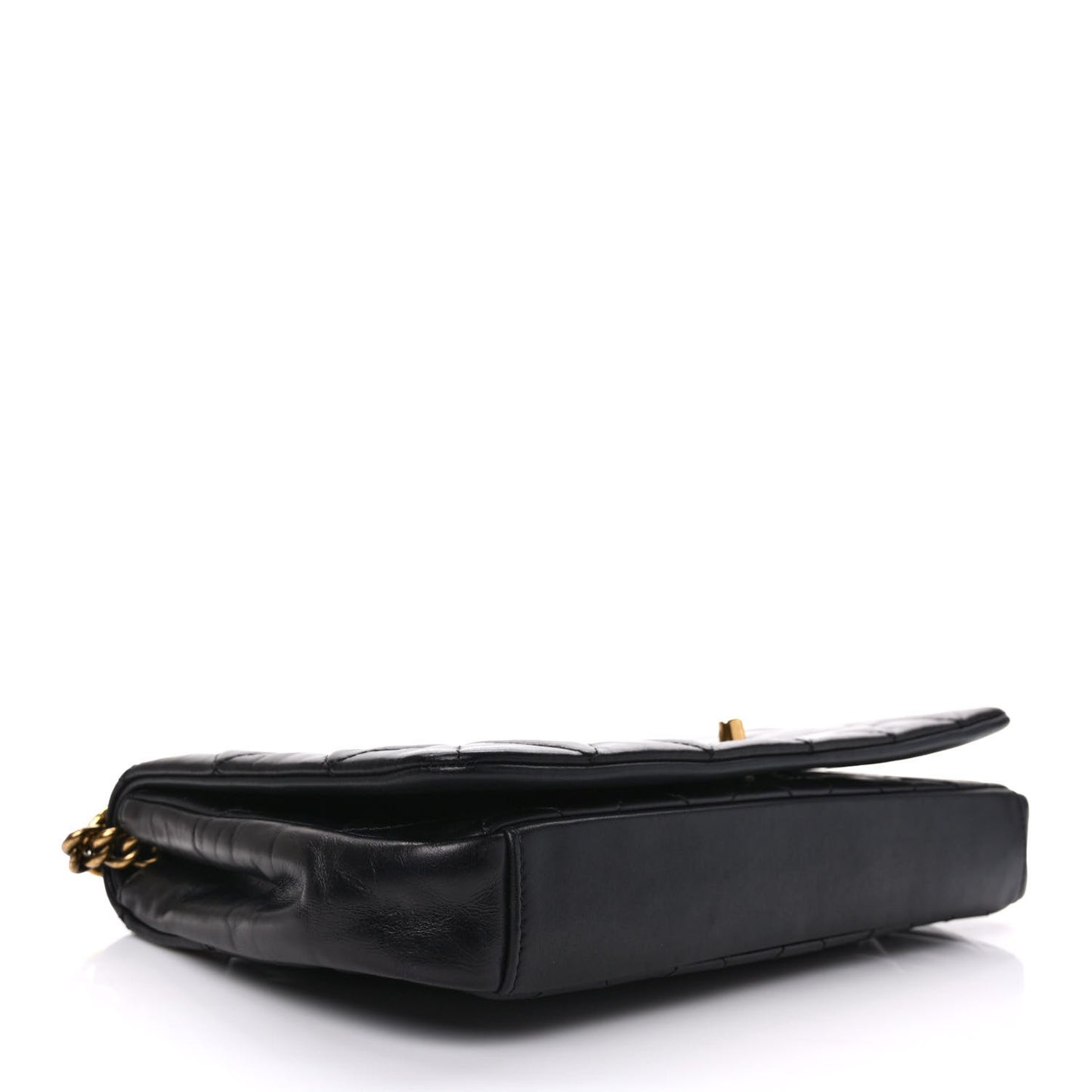 Calfskin Quilted Gold Bar Flap Black