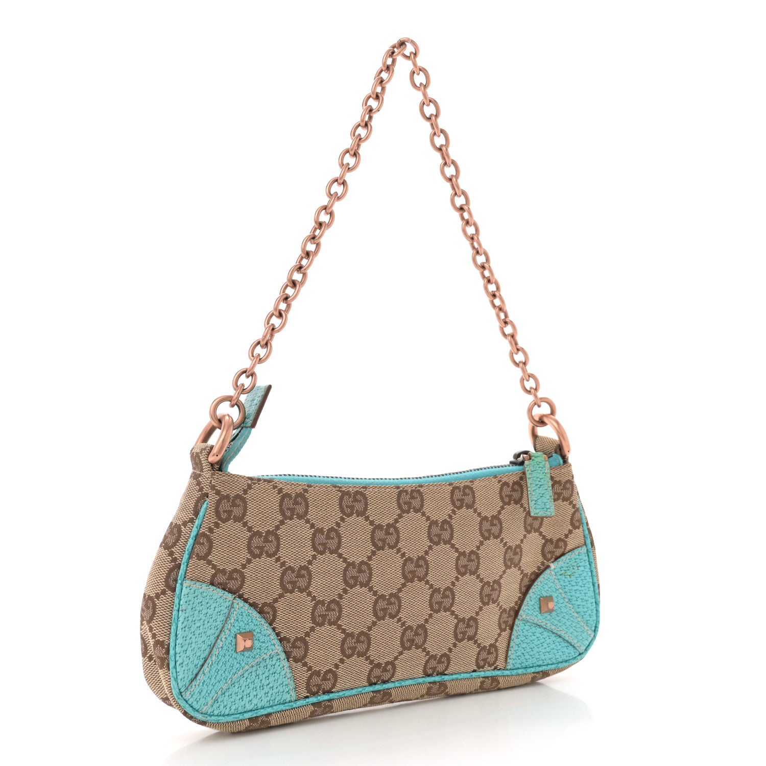 Gucci Monogram Horsebit Nail Chain Pochette Turquoise 3 of 12