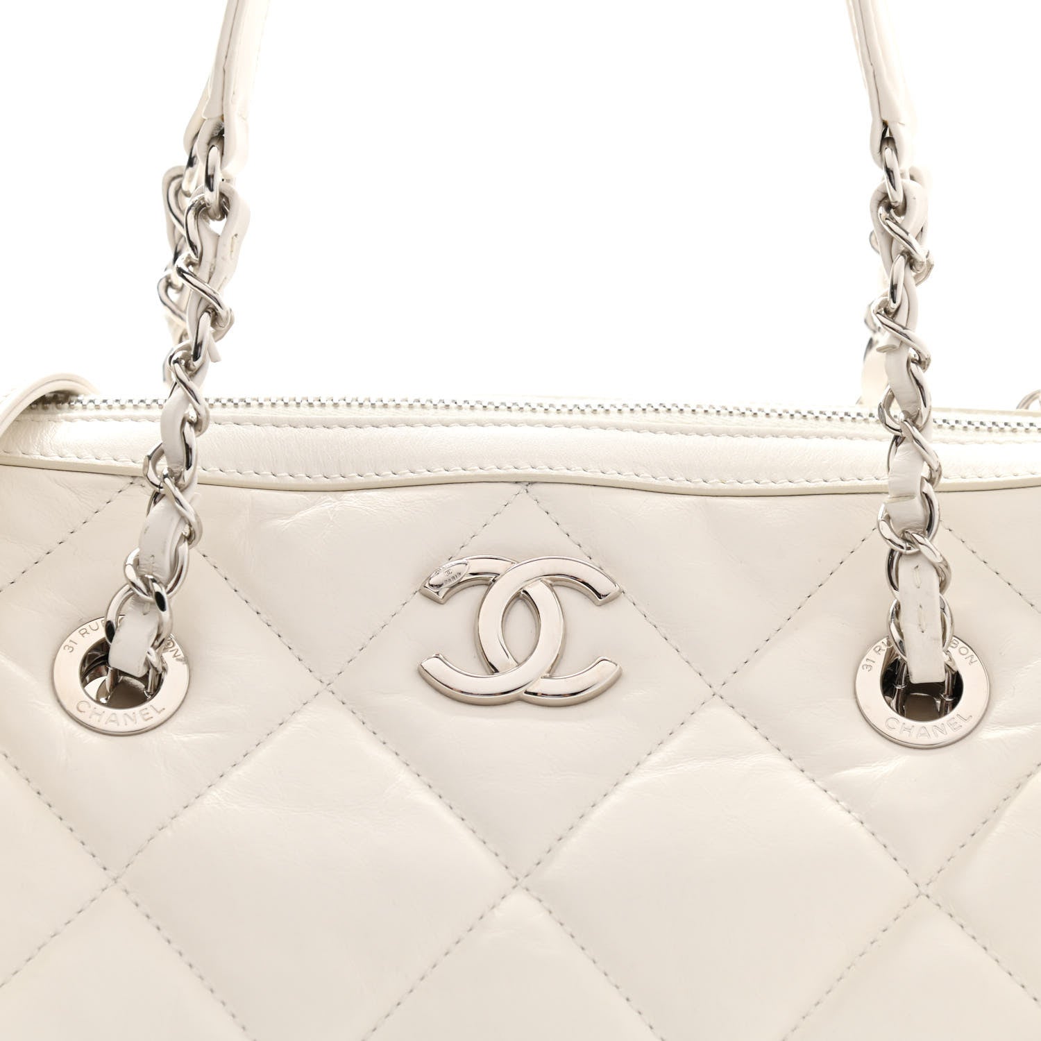 Chanel Calfskin Quilted Small CC Bowling Bag White 6 of 11