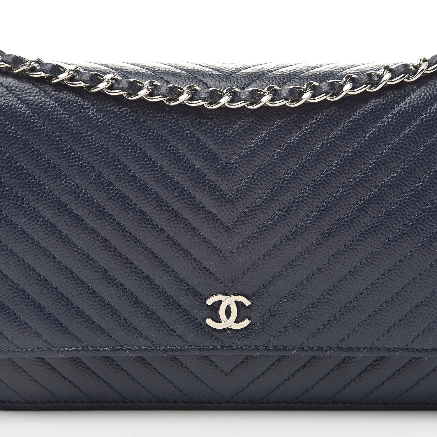 Chanel Caviar Chevron Quilted Wallet On Chain WOC Navy 9 of 17