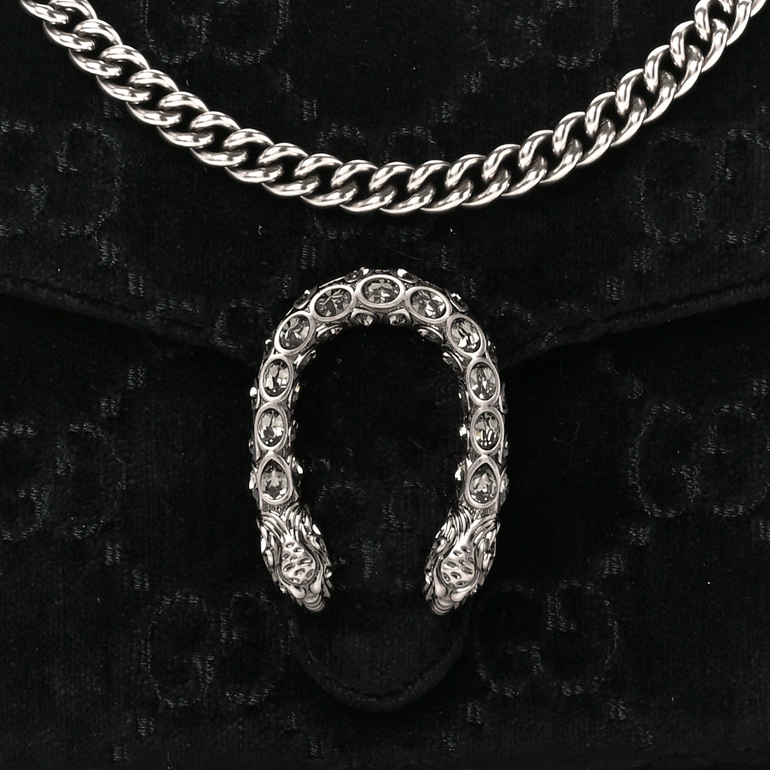 Gucci Velvet GG Monogram Mini Dionysus Chain Wallet Black 8 of 10