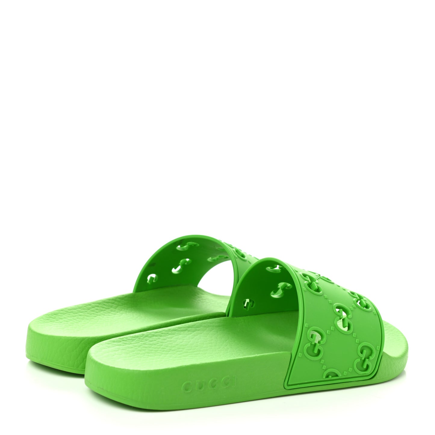 Rubber GG Monogram Perforated Womens Slide Sandals 38 Green