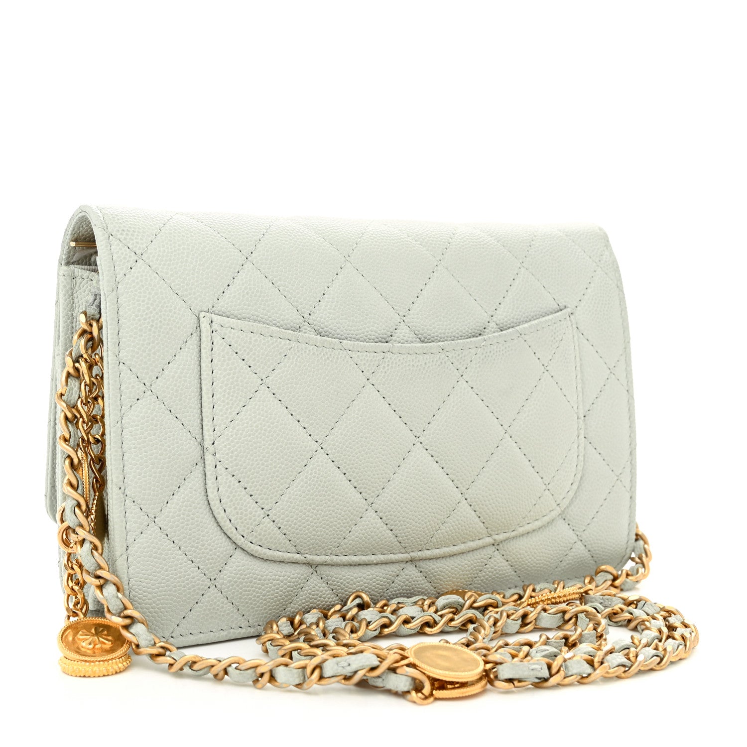 Chanel Caviar Quilted Medallion Wallet on Chain WOC Light Grey 3 of 12