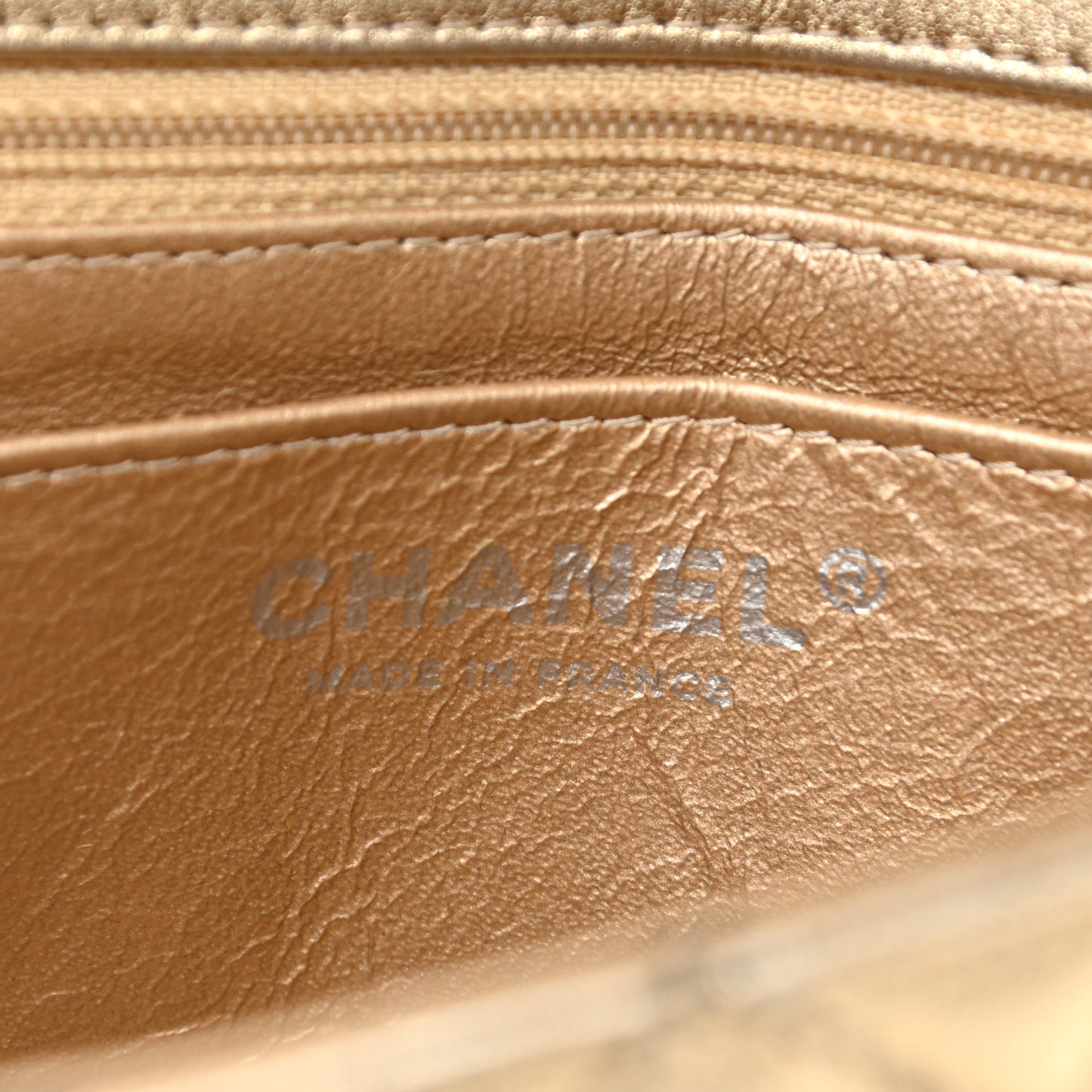 Metallic Lambskin Quilted Side Stitch Mini Rectangular Flap Gold