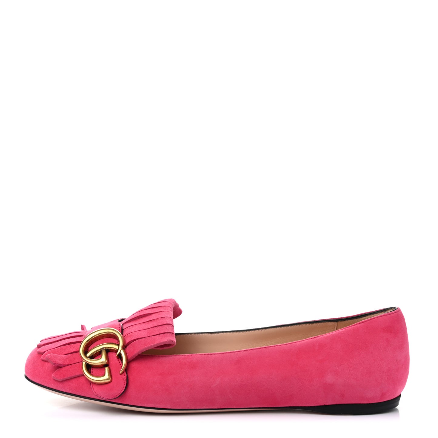 Kid Scamosciato GG Marmont Fringe Flats 37.5 Hot Pink