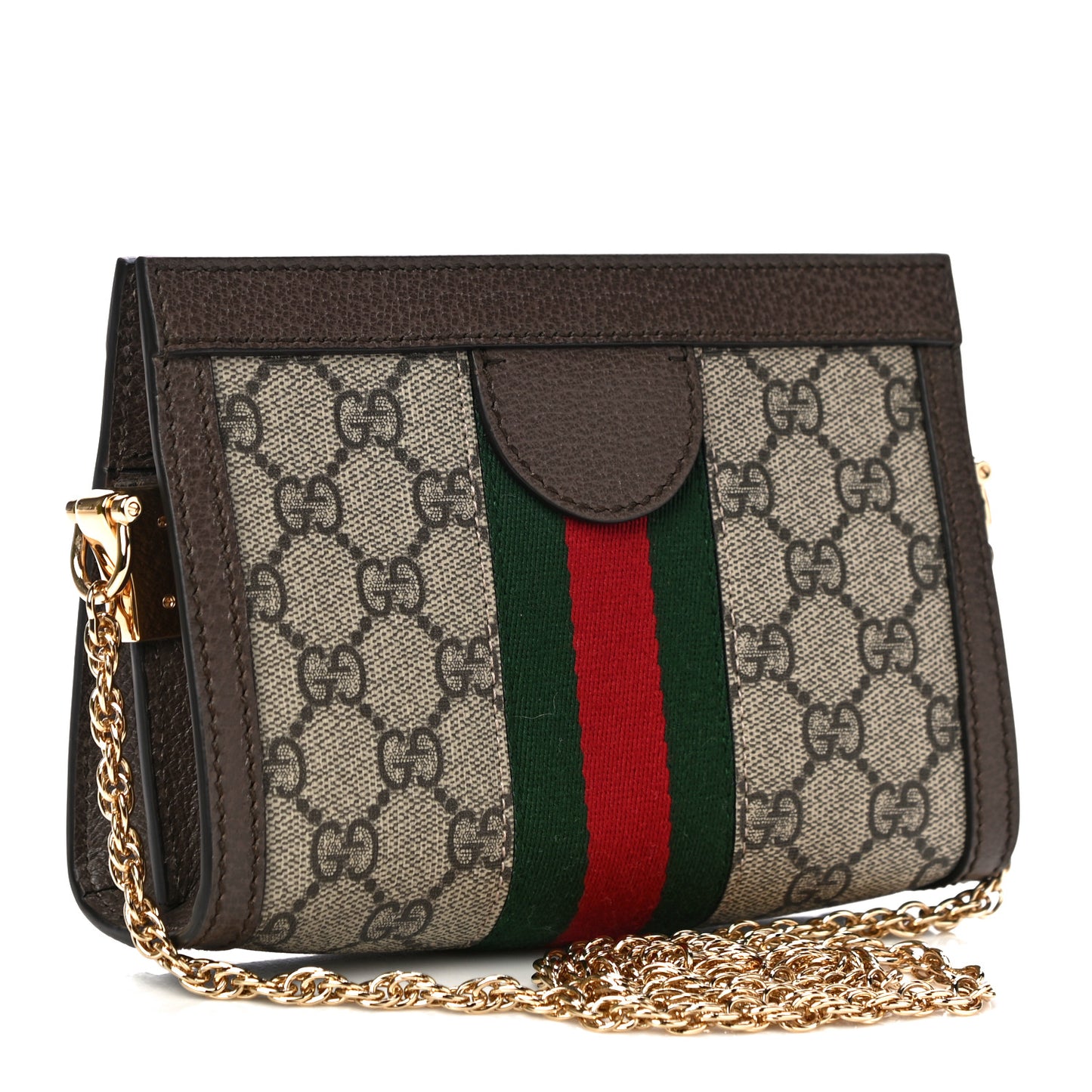 GG Supreme Monogram Textured Dollar Calfskin Web Mini Ophidia Chain Shoulder Bag Beige Ebony New Acero