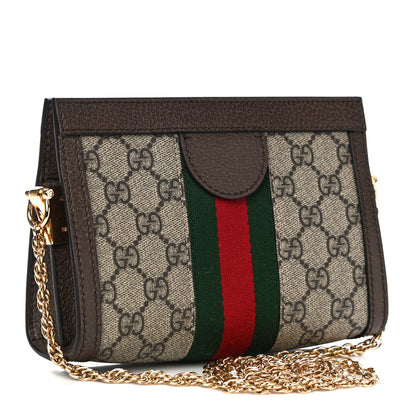 Gucci GG Supreme Monogram Textured Dollar Calfskin Web Mini Ophidia Chain Shoulder Bag Beige Ebony New Acero 3 of 12