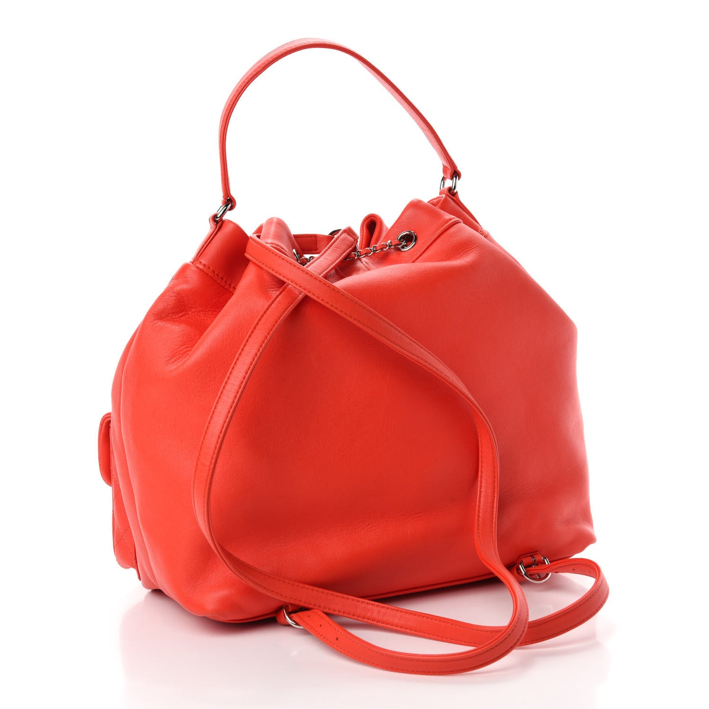 Lambskin Quilted Backpack Pocket Red