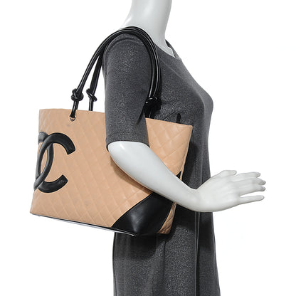 Chanel Calfskin Quilted Large Cambon Tote Beige Black 2 of 8