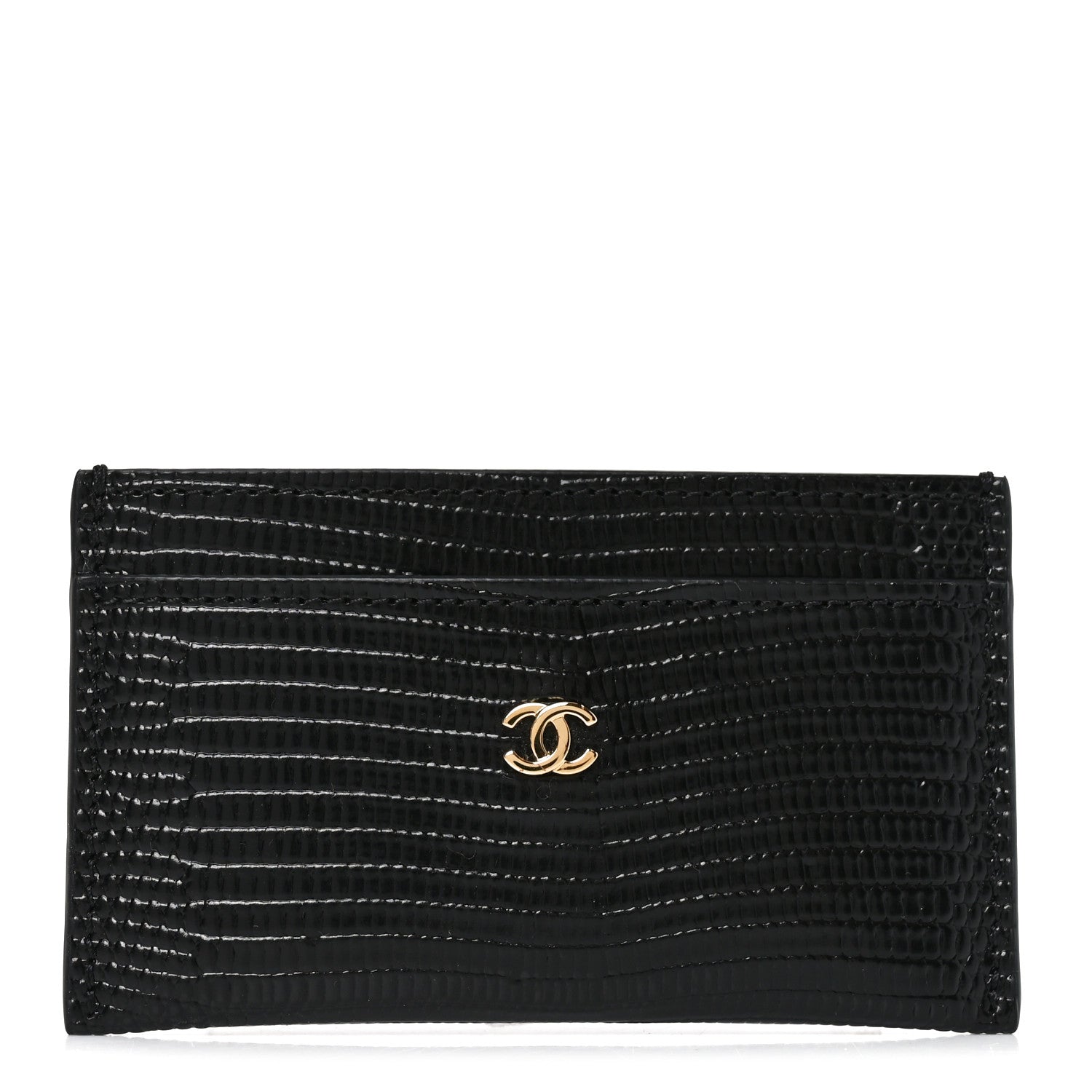 Chanel Lizard Embossed Card Holder Black 1 of 8
