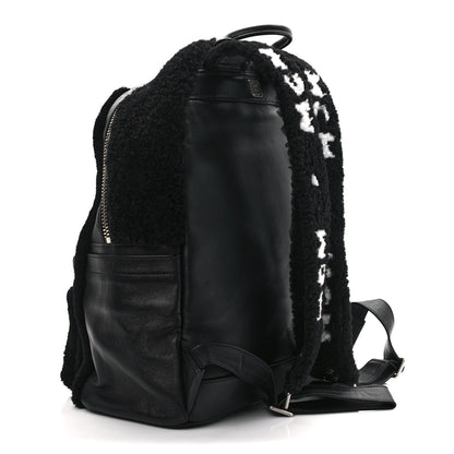 MCM Shearling Stripe Logo Stark Backpack Black White 3 of 9