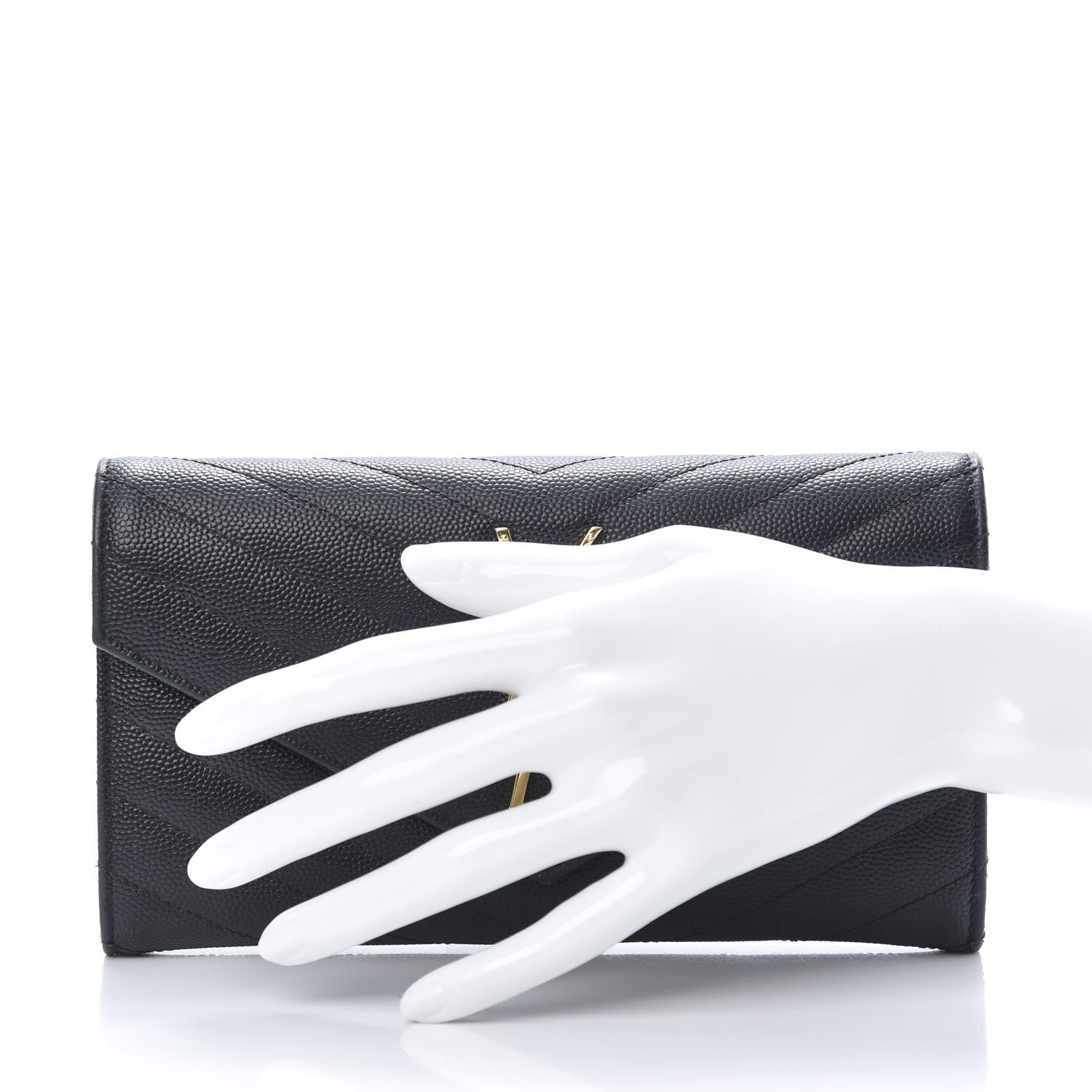 Saint Laurent Grain De Poudre Matelasse Chevron Monogram Flap Wallet Black 2 of 9