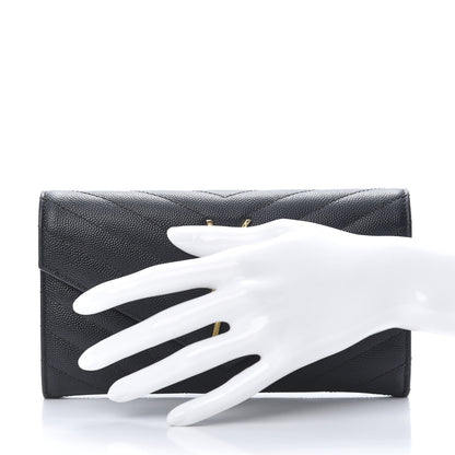 Saint Laurent Grain De Poudre Matelasse Chevron Monogram Flap Wallet Black 2 of 9