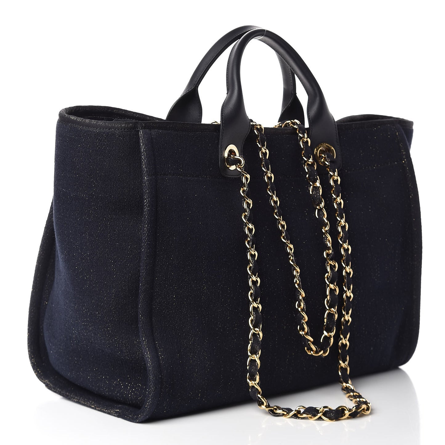 Lurex Canvas Medium Deauville Tote Navy Blue Gold