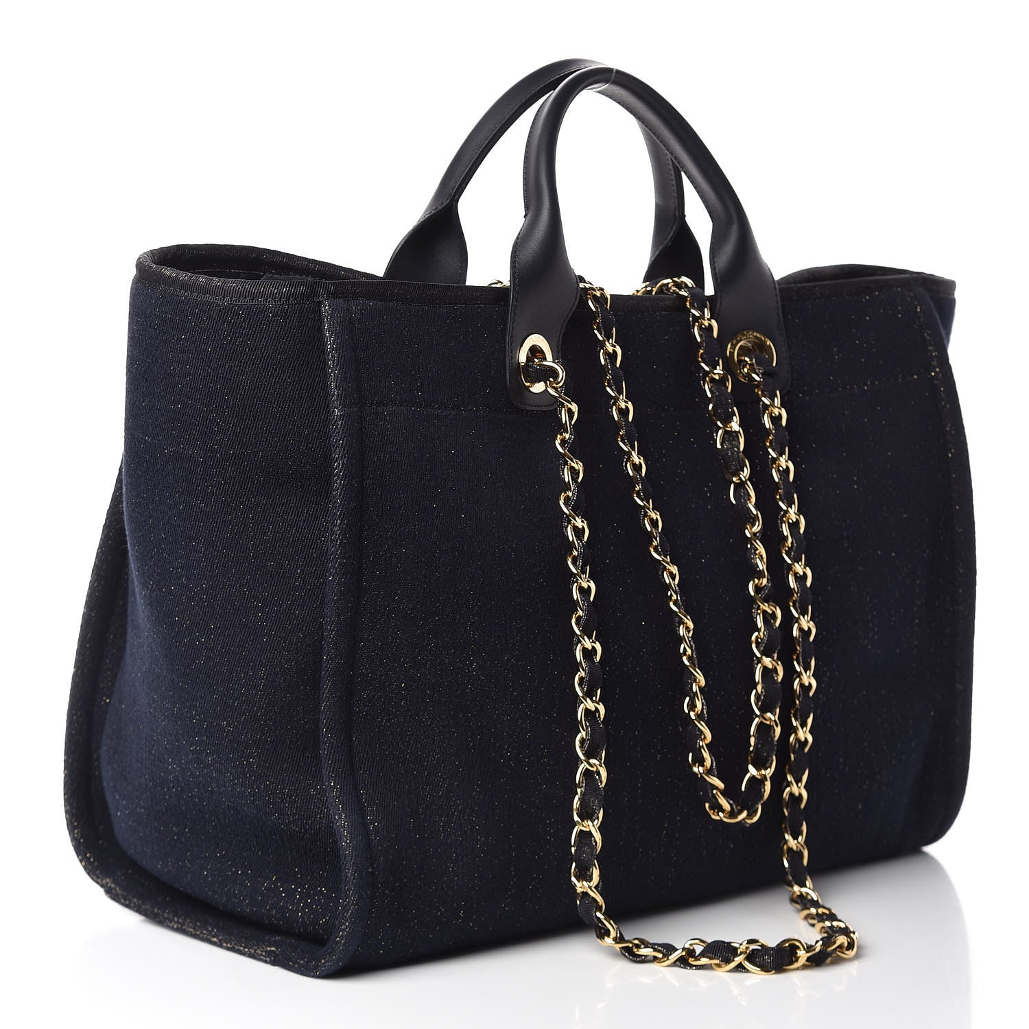 Chanel Lurex Canvas Medium Deauville Tote Navy Blue Gold 3 of 11