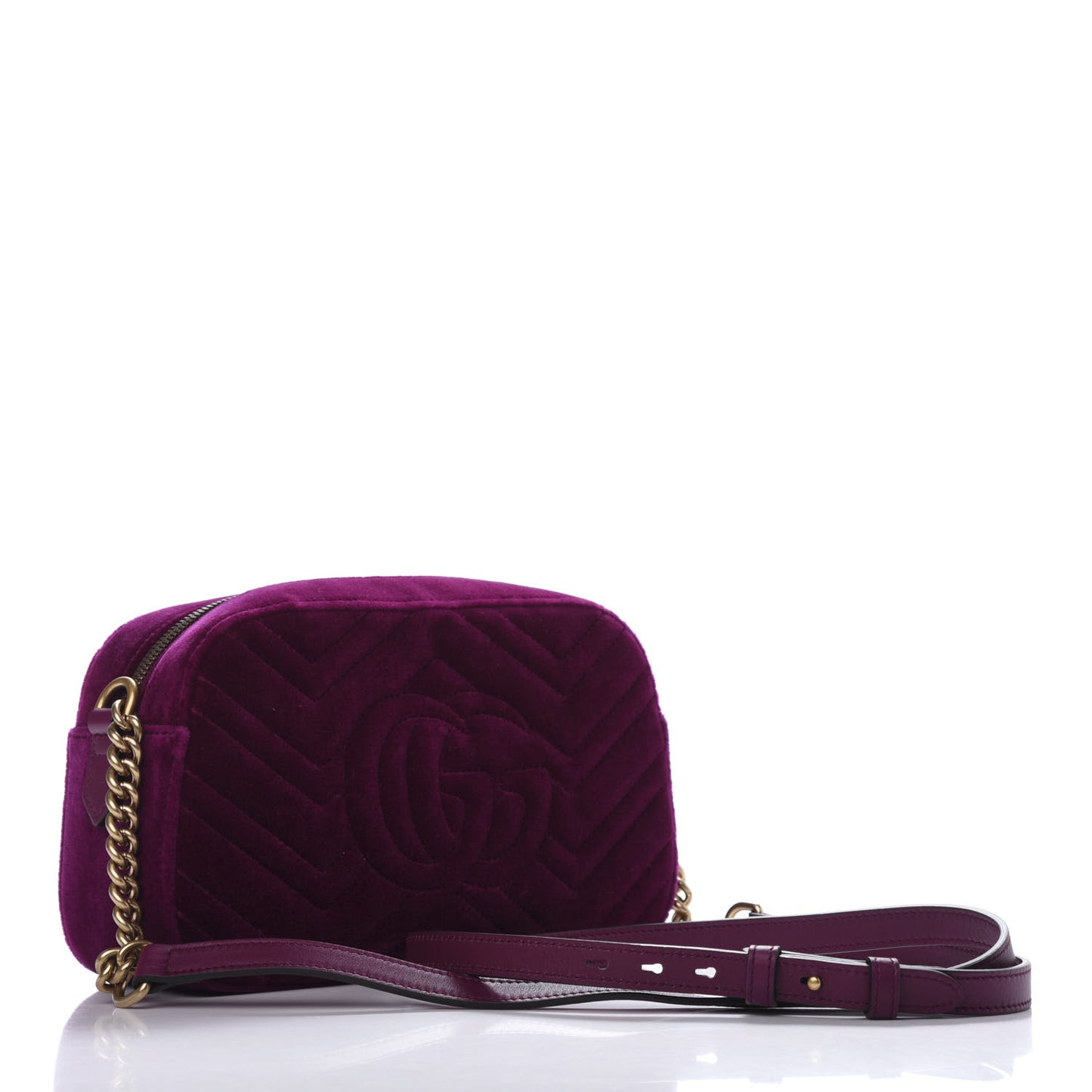 Velvet Matelasse Small GG Marmont Chain Shoulder Bag Fuchsia Violet Cyclamen