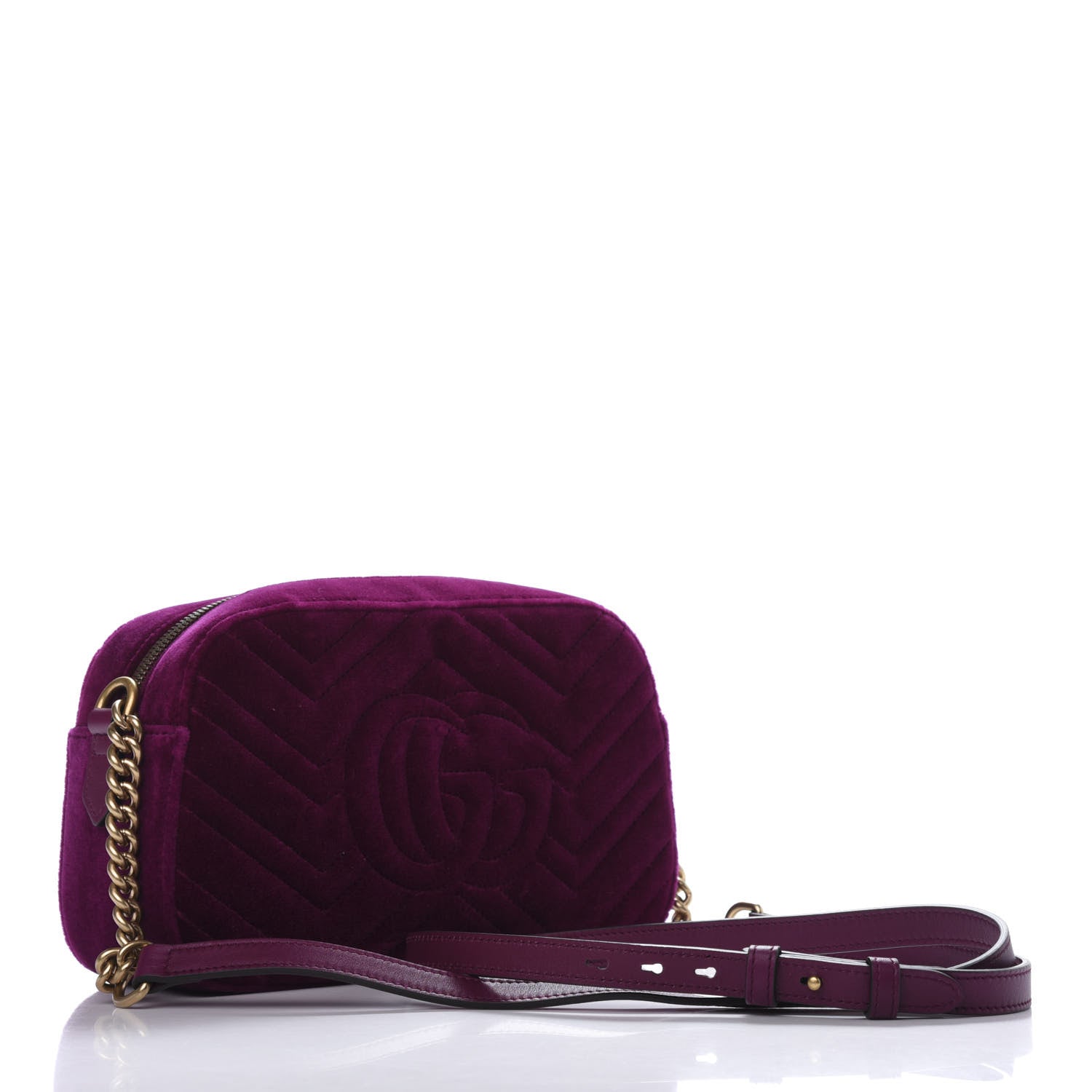 Gucci Velvet Matelasse Small GG Marmont Chain Shoulder Bag Fuchsia Violet Cyclamen 3 of 9