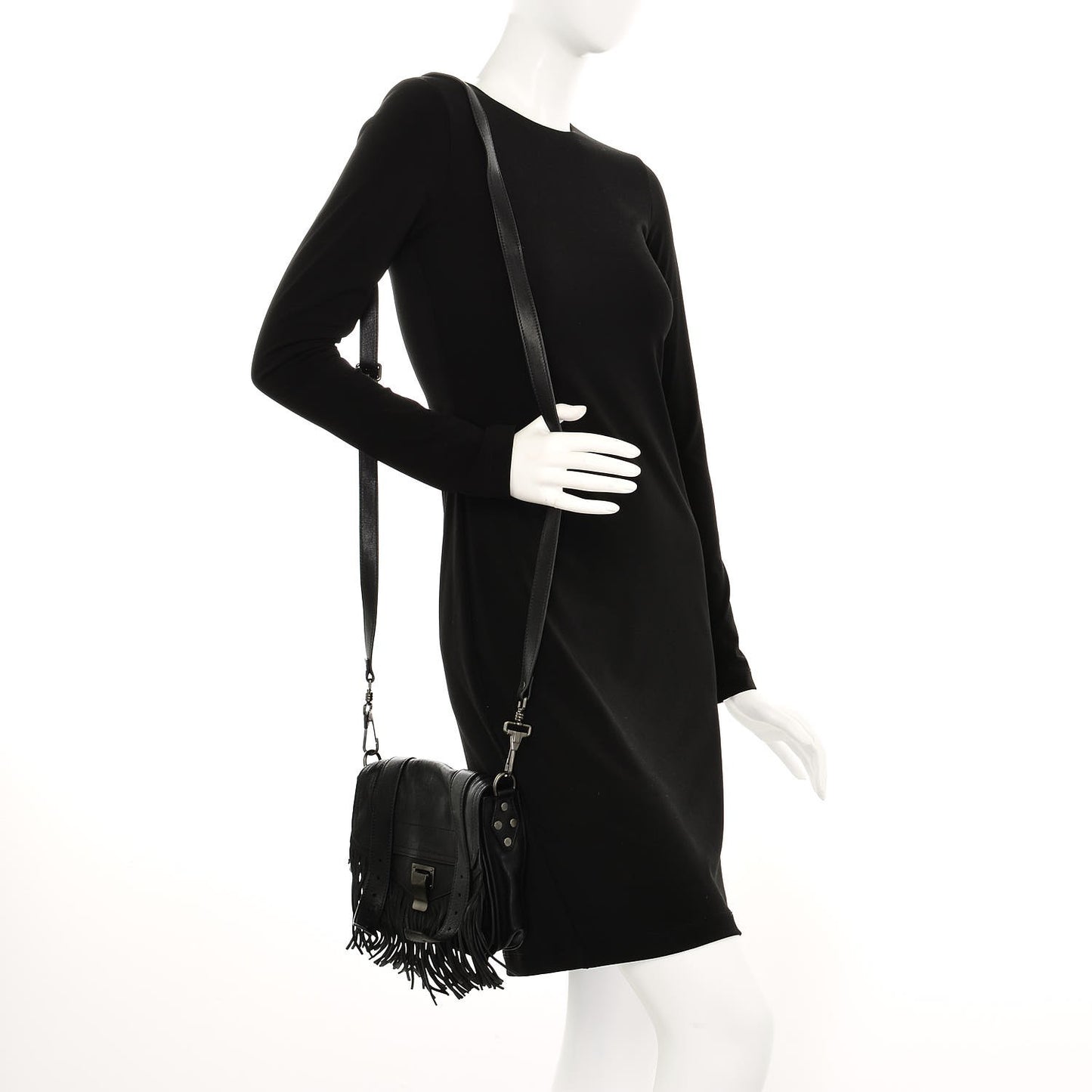 Lambskin Fringe PS1 Crossbody Pouch Black