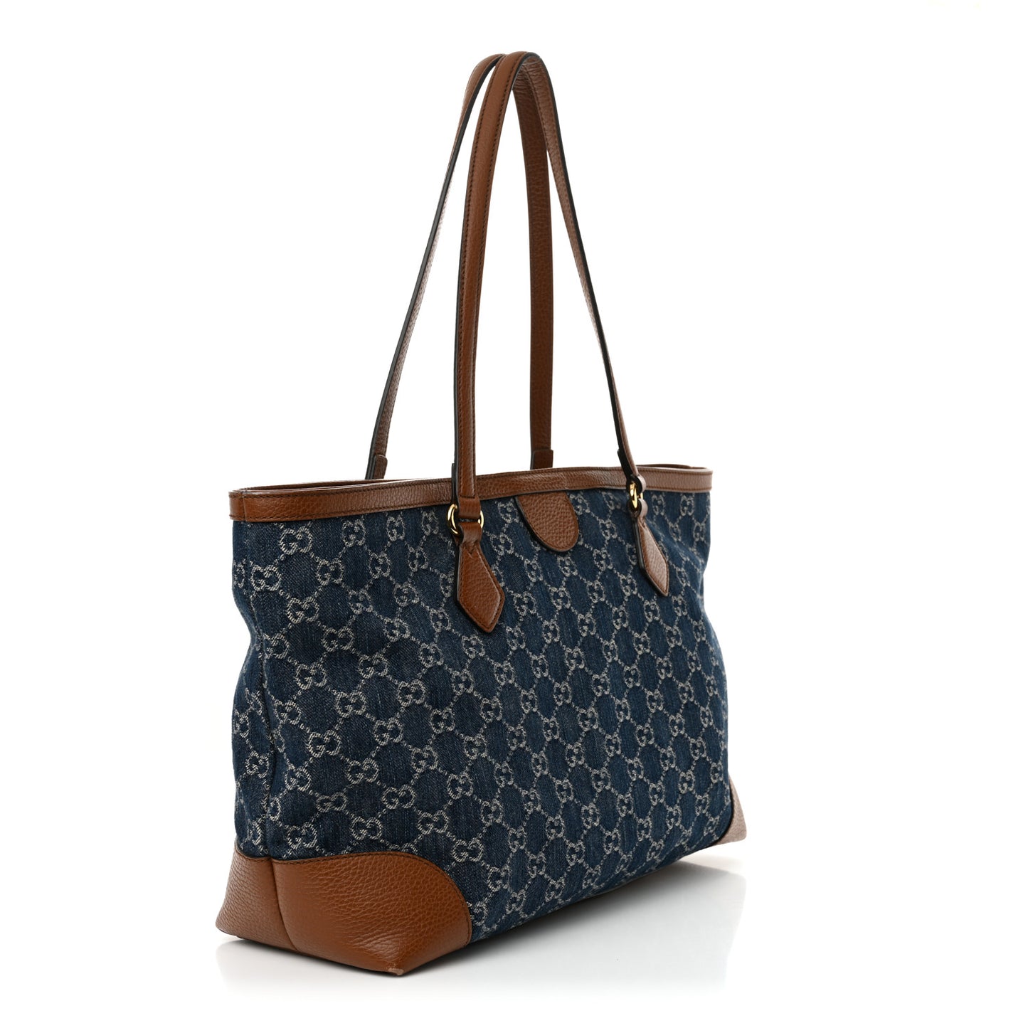New Denim GG Monogram Medium Ophidia Shopping Tote Blue Tea Cuir