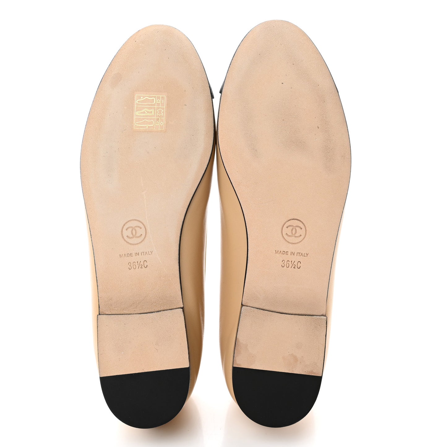 Lambskin Grosgrain Cap Toe Pearl CC Ballerina Flats 36.5 Beige Black