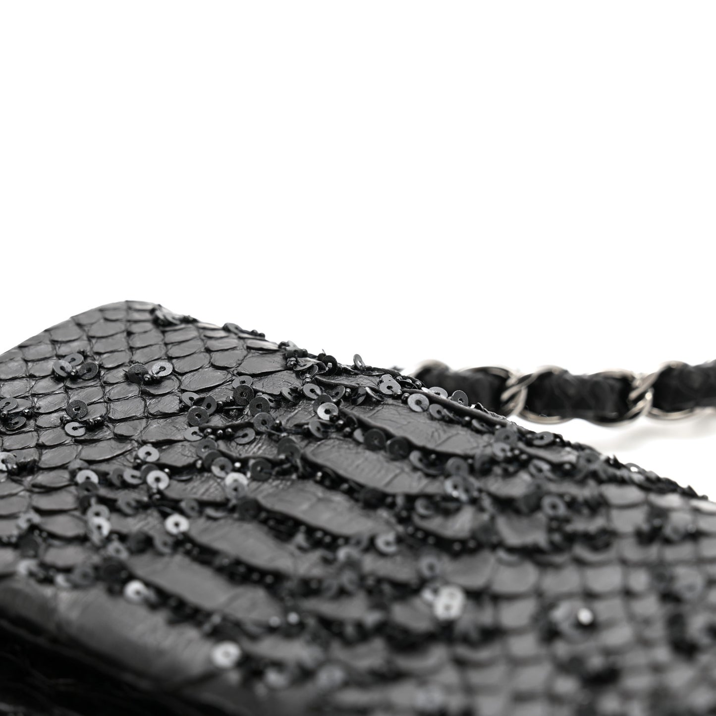 Metallic Snakeskin Sequin Flap Black